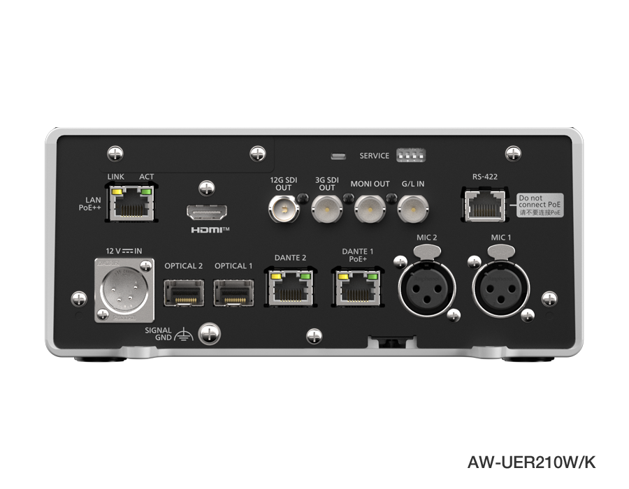 Panasonic AW-UER210 Rückseite mit ST 2110/SFP+ und Dante